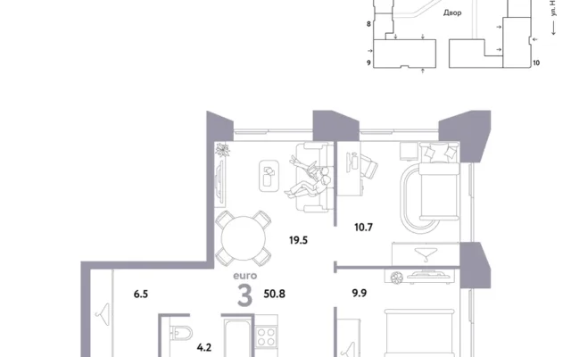 3 комн. Квартира 50.8 кв. м, Москва