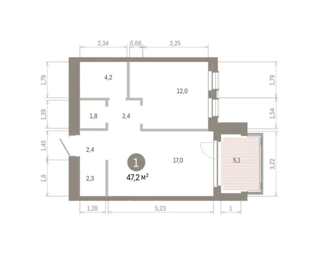 1 комн. Квартира 47.2 кв. м