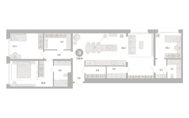 3 комн. Квартира 119.6 кв. м, Московская область Москва
