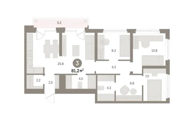 3 комн. Квартира 81.2 кв. м, Московская область Москва