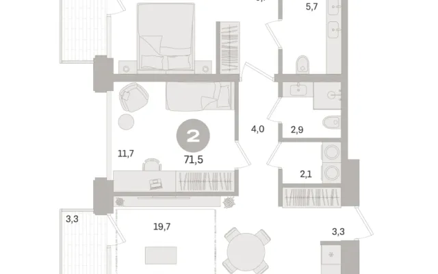 2 комн. Квартира 71.5 кв. м, Московская область Москва