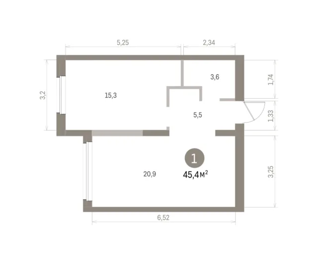 1 комн. Квартира 45.4 кв. м