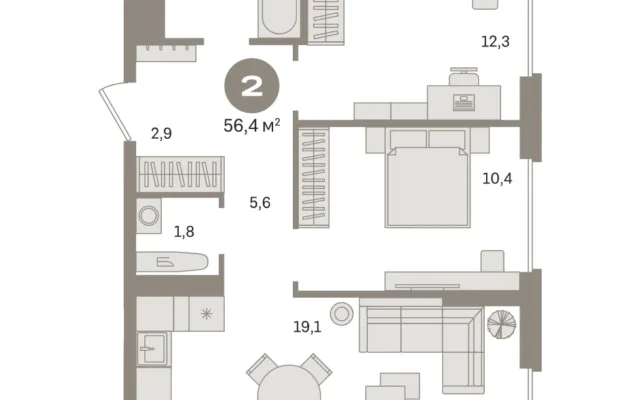 2 комн. Квартира 56.4 кв. м, Московская область Москва