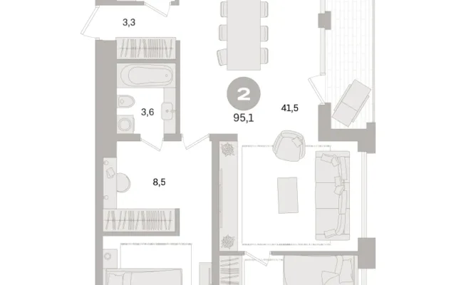 2 комн. Квартира 95.1 кв. м, Московская область Москва