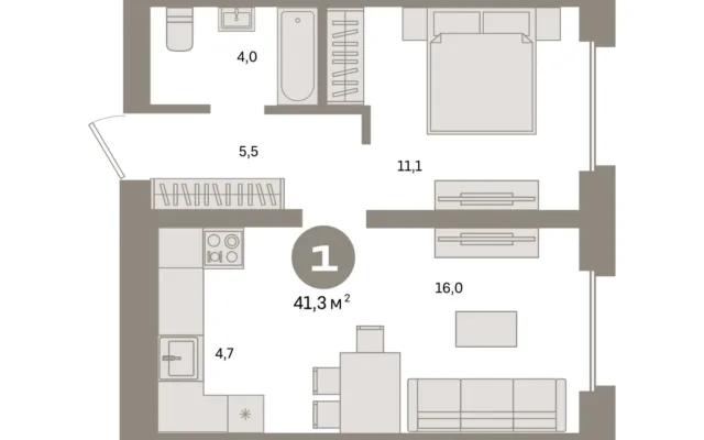 1 комн. Квартира 41.3 кв. м, Московская область Москва