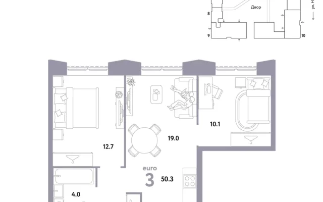 3 комн. Квартира 50.3 кв. м, Москва