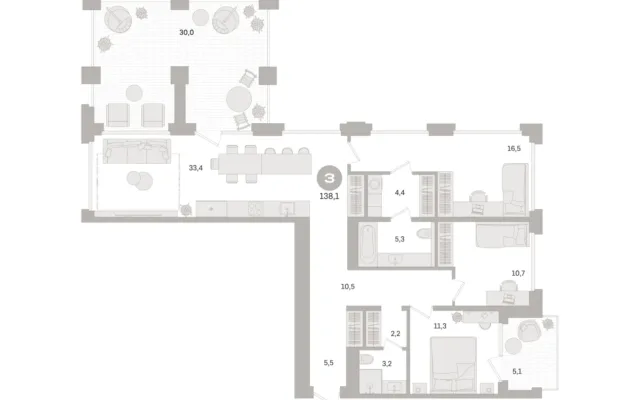 3 комн. Квартира 138.1 кв. м, Московская область Москва