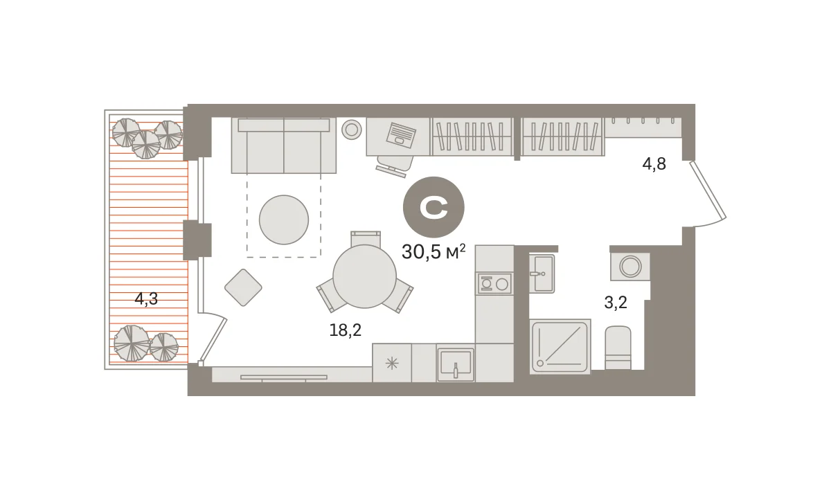 Квартира 30.5 кв. м