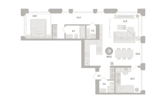 3 комн. Квартира 84.5 кв. м, Московская область Москва