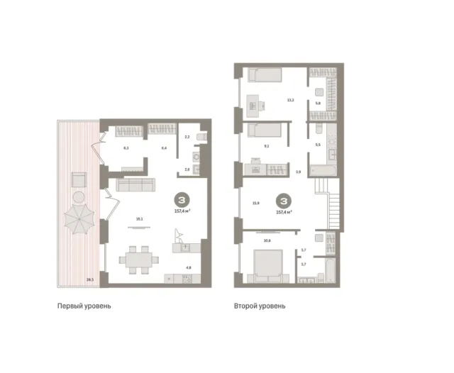 3 комн. Квартира 157.4 кв. м