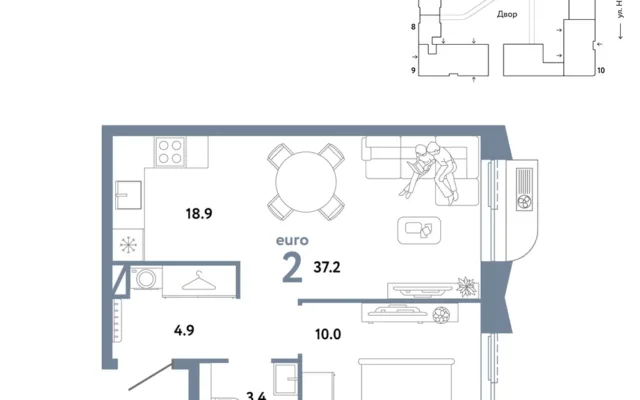 2 комн. Квартира 37.2 кв. м, Москва