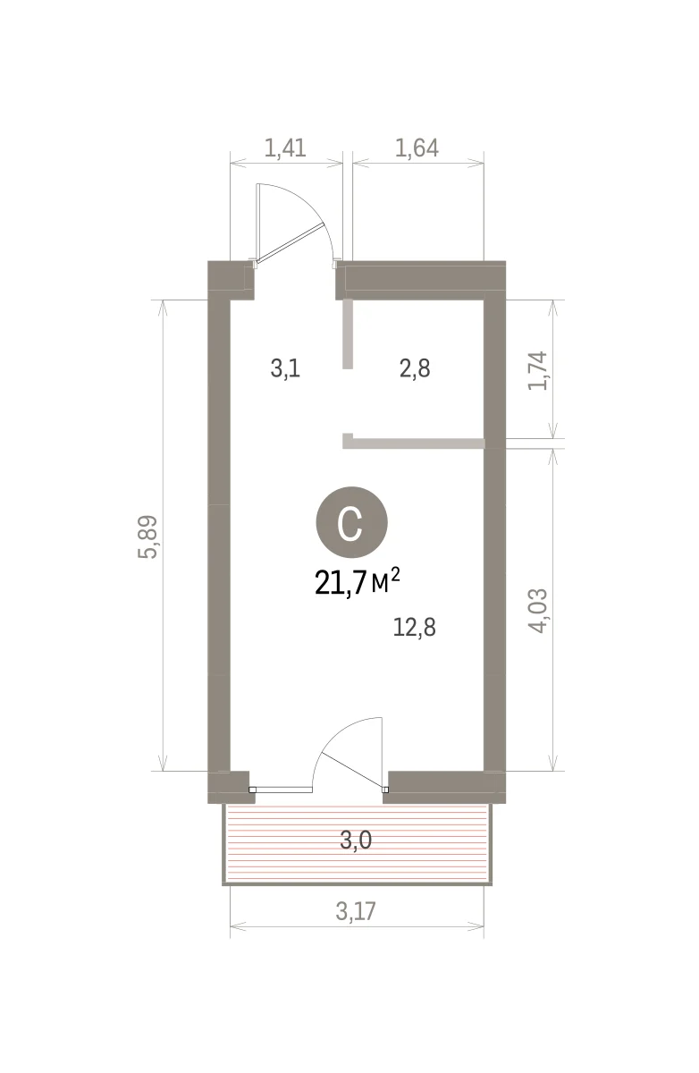 Квартира 21.7 кв. м