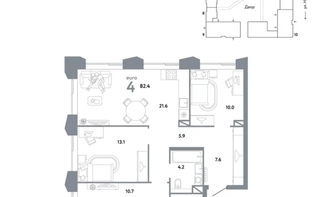 4 комн. Квартира 82.4 кв. м, Москва