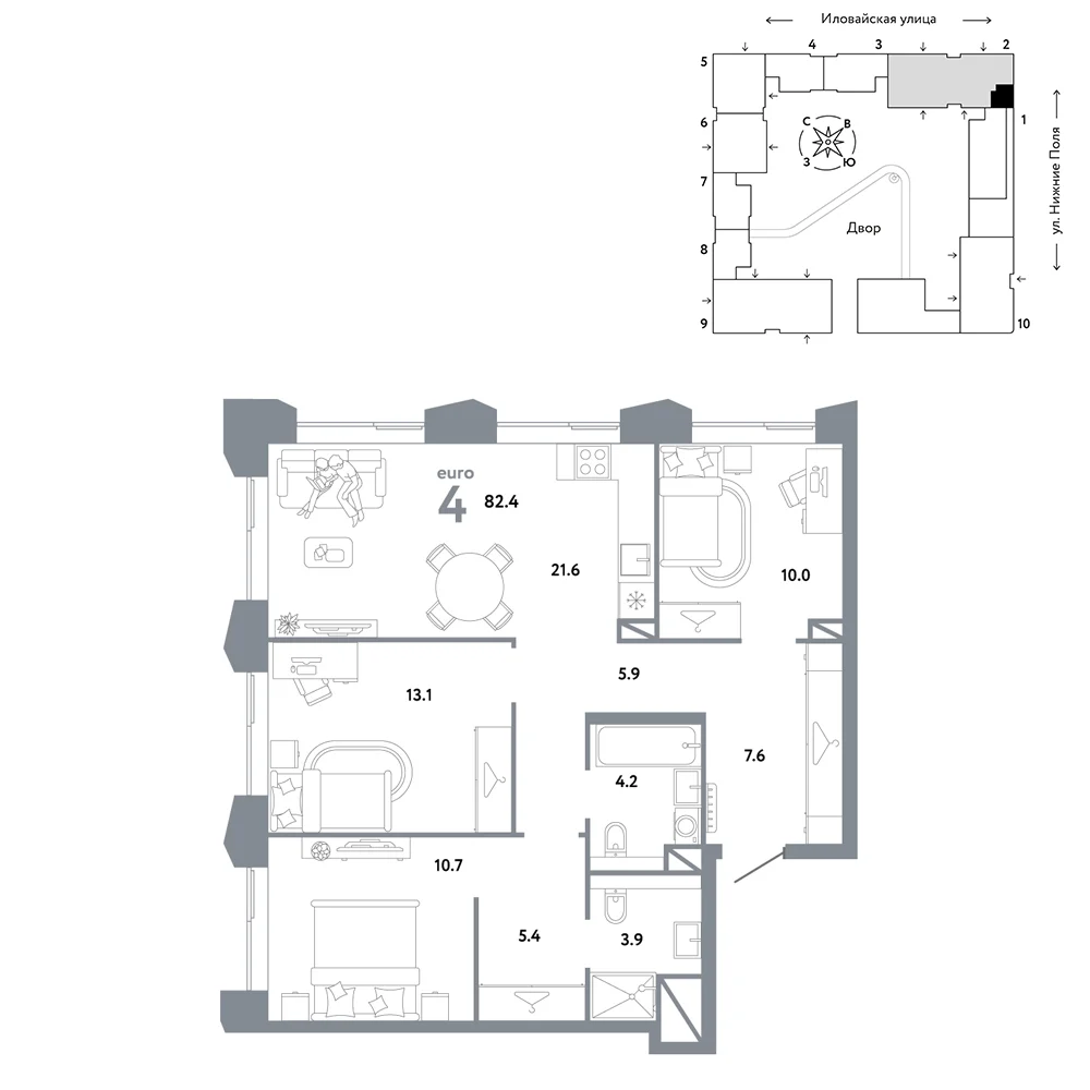 4 комн. Квартира 82.4 кв. м