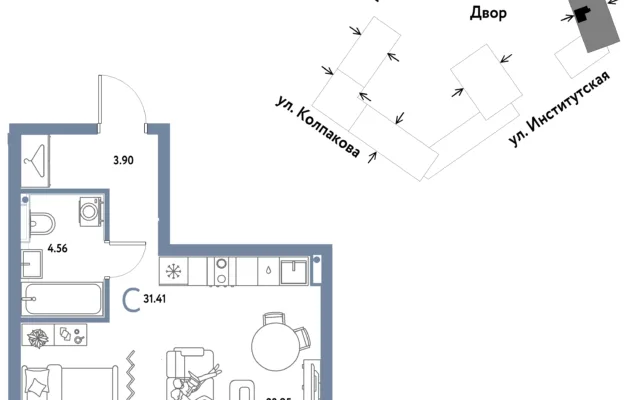 1 комн. Квартира 31.4 кв. м, Москва