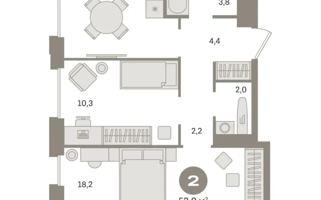 2 комн. Квартира 52 кв. м, Московская область Москва
