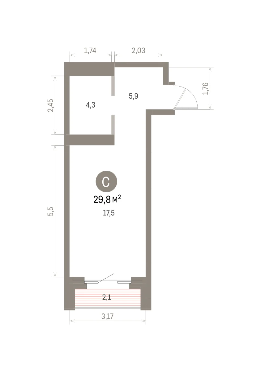 Квартира 29.8 кв. м