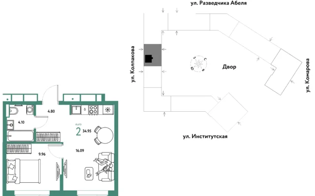2 комн. Квартира 35 кв. м, Москва
