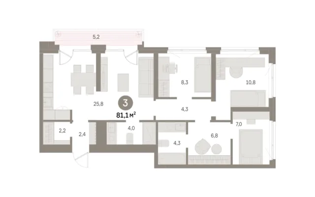 3 комн. Квартира 81.1 кв. м, Московская область Москва