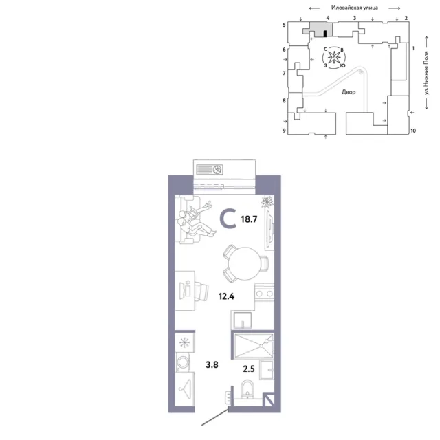 1 комн. Квартира 18.7 кв. м