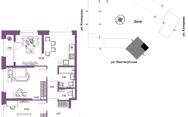 3 комн. Квартира 70.5 кв. м, Москва