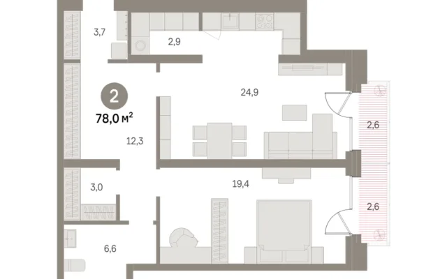 2 комн. Квартира 78 кв. м, Московская область Москва