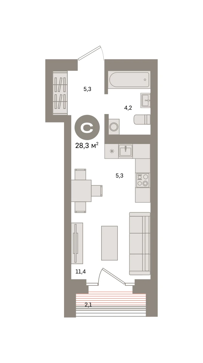 Квартира 28.3 кв. м