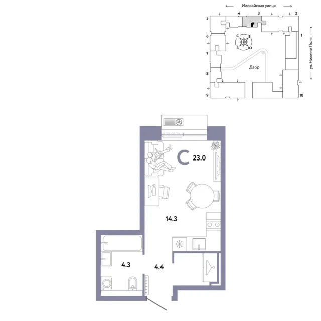 1 комн. Квартира 23 кв. м