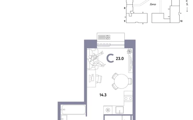 1 комн. Квартира 23 кв. м, Москва