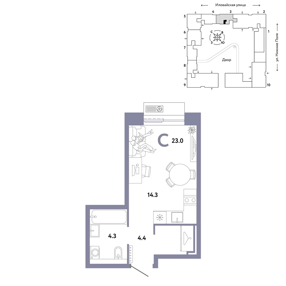 1 комн. Квартира 23 кв. м