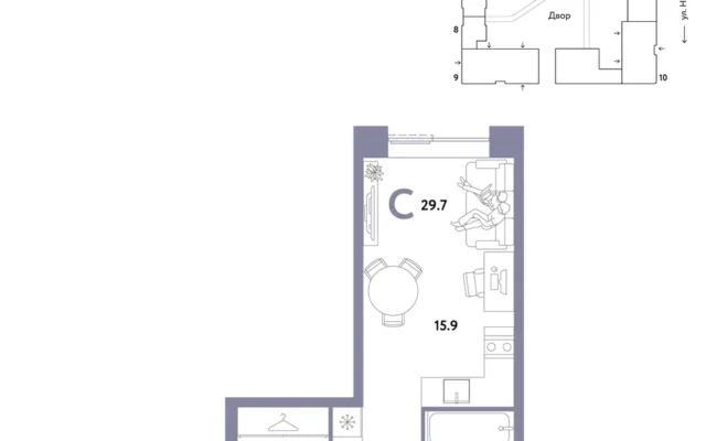 1 комн. Квартира 29.7 кв. м, Москва