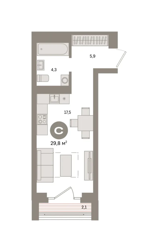 Квартира 29.8 кв. м
