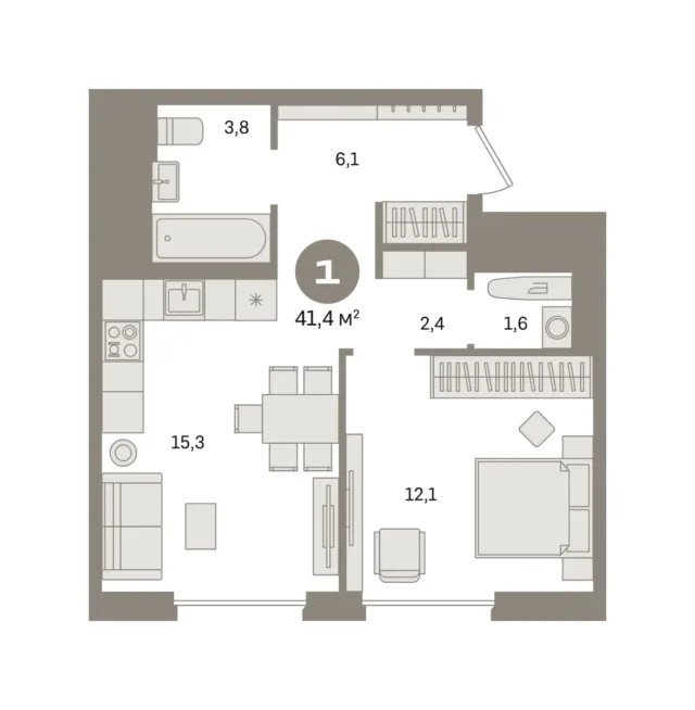 1 комн. Квартира 41.4 кв. м