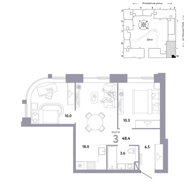 3 комн. Квартира 48.4 кв. м