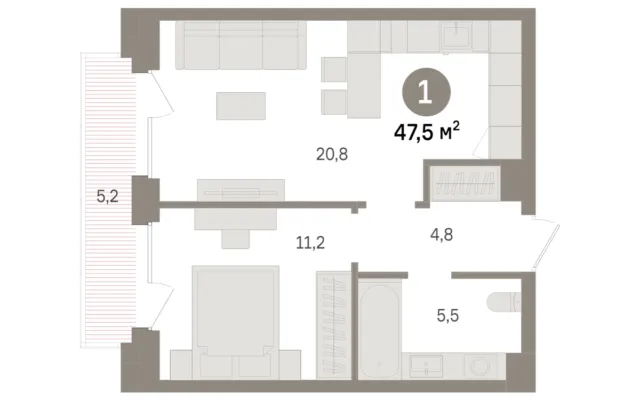 1 комн. Квартира 47.5 кв. м, Московская область Москва