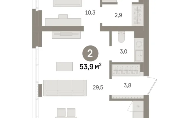 2 комн. Квартира 53.9 кв. м, Московская область Москва