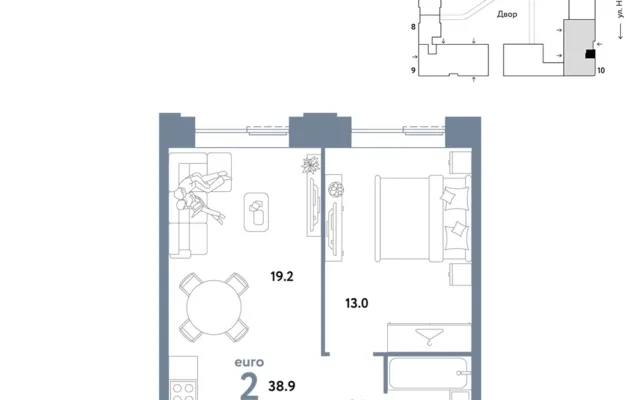 2 комн. Квартира 38.9 кв. м, Москва