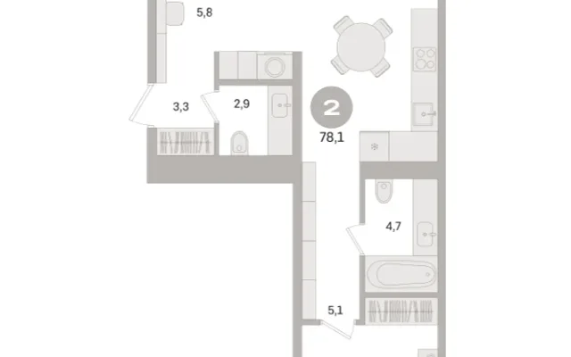 2 комн. Квартира 78.1 кв. м, Московская область Москва