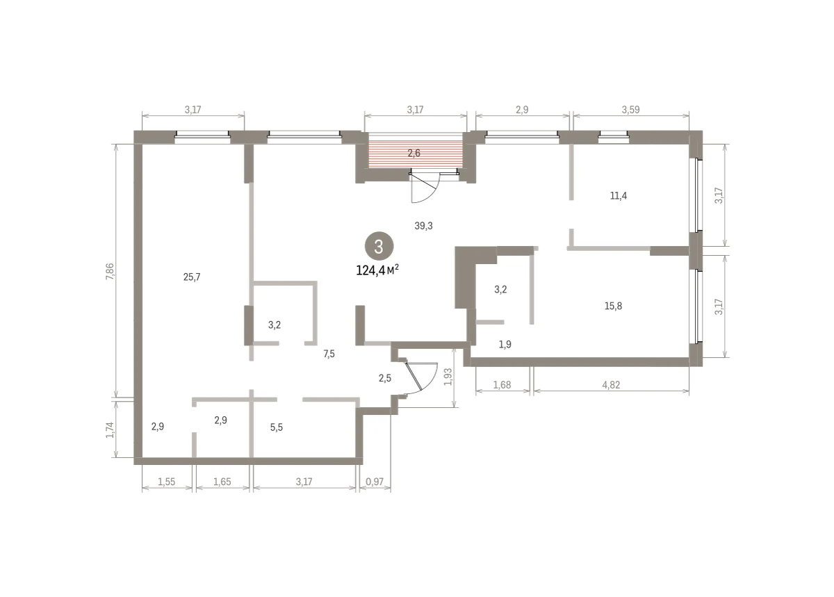 3 комн. Квартира 124.4 кв. м