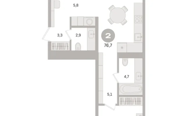 2 комн. Квартира 76.7 кв. м, Московская область Москва