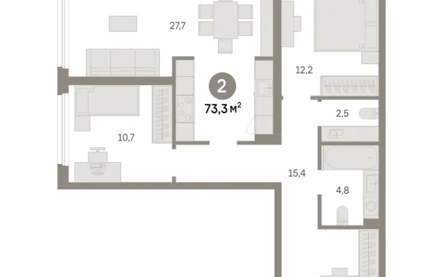 2 комн. Квартира 73.3 кв. м, Московская область Москва