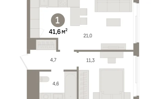 1 комн. Квартира 41.6 кв. м, Московская область Москва