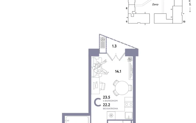 1 комн. Квартира 23.5 кв. м, Москва