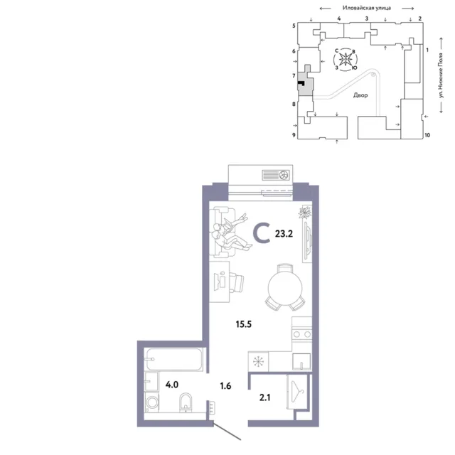 1 комн. Квартира 23.2 кв. м