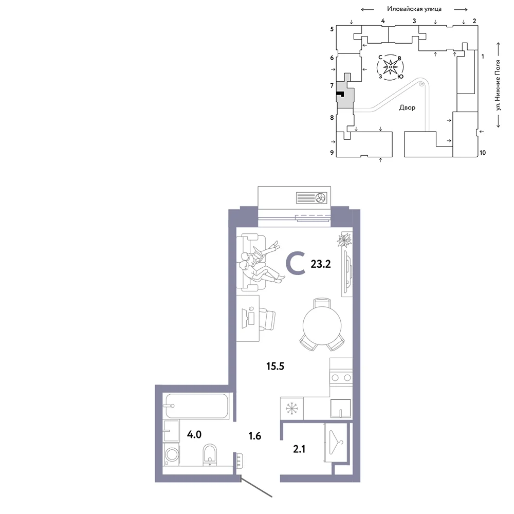 1 комн. Квартира 23.2 кв. м
