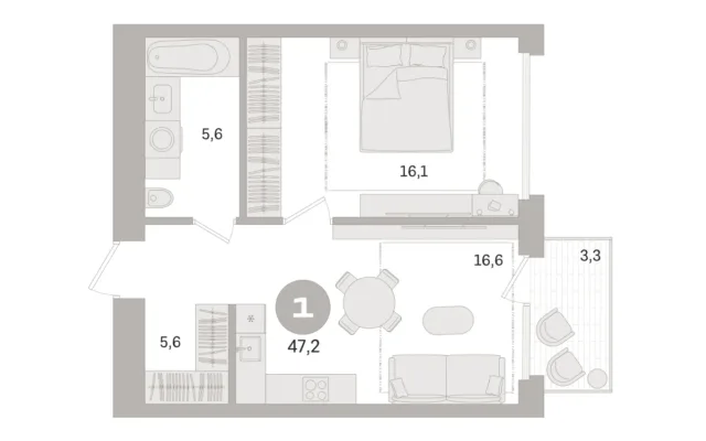1 комн. Квартира 47.2 кв. м, Московская область Москва
