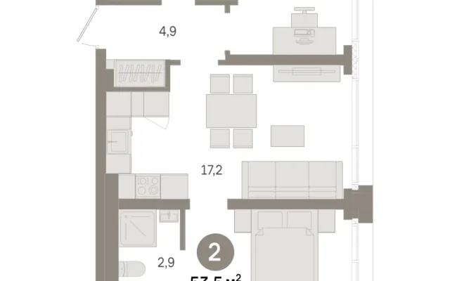 2 комн. Квартира 53.5 кв. м, Московская область Москва