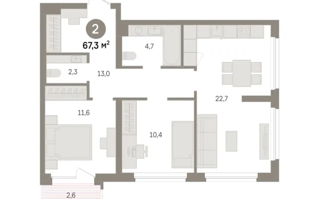 2 комн. Квартира 67.3 кв. м, Московская область Москва