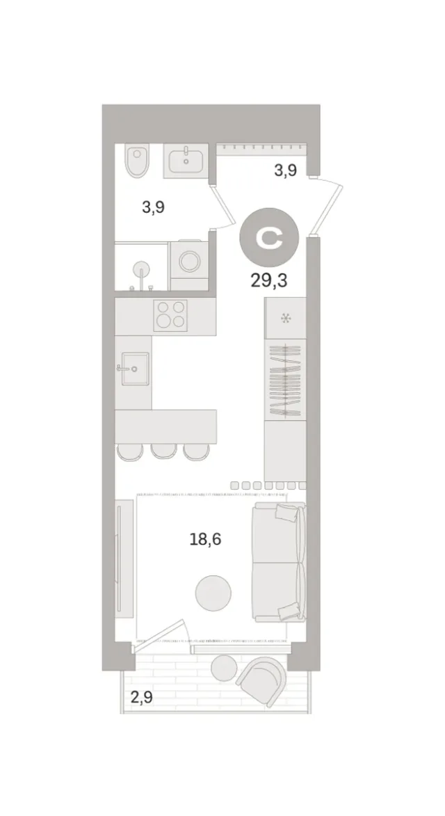 Квартира 29.3 кв. м