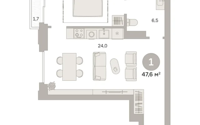 1 комн. Квартира 47.6 кв. м, Московская область Москва